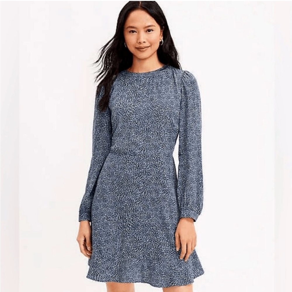 LOFT Long Sleeve Dress - Navy and White - Animal Print - Cheetah